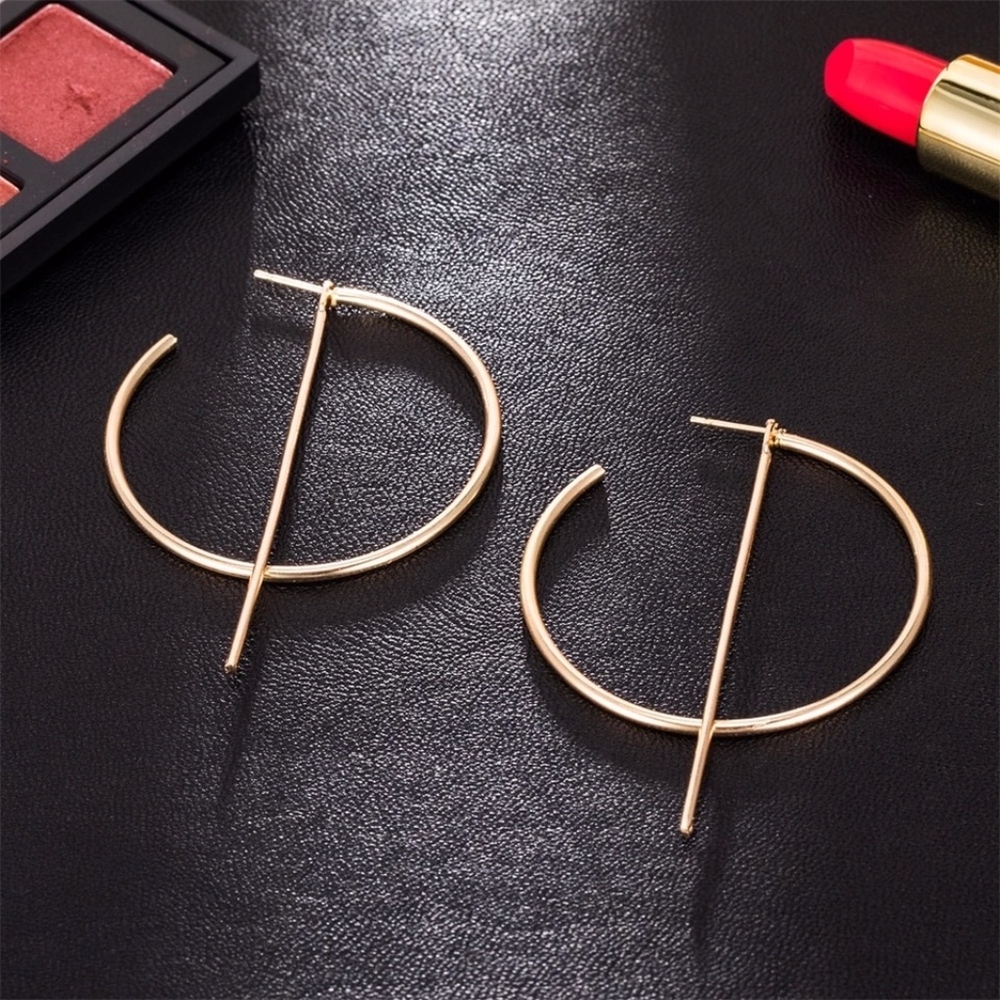 'Longing' Drop Bar Hoop Gold Silver Gypsy Earrings - Picture 4 of 7